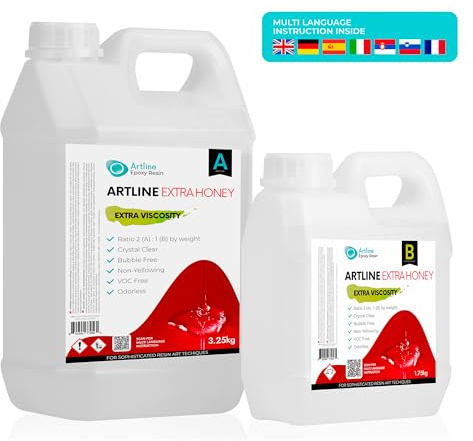 ARTline Kit Resina Epoxi Manualidades Completo - Resina Epoxi Transparente Kit para Principiantes y Artesanos - Alta Viscosidad - 5 kg, Relación 2:1 Perfecto para Madera, verter en moldes, Arte