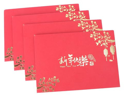 KICHOUSE 4-Teiliges Set Grußkarte Gebet Festival Nachrichtenkarten chinese new year chinesisch neujahr Partyzubehör Segenskarten für das neue Jahr 2021 Weihnachten Geschenk