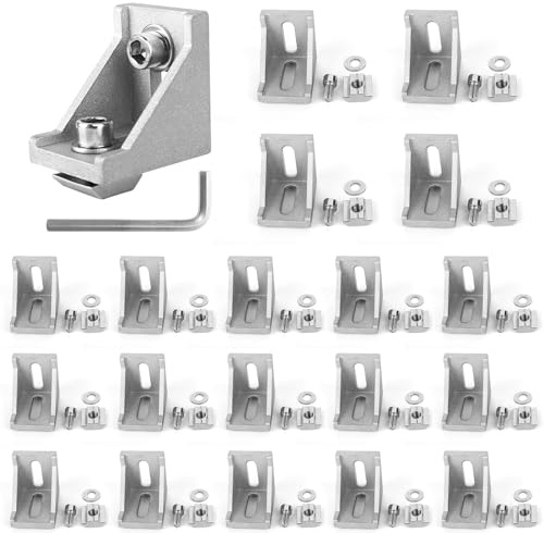 JiangLin 20 stycken aluminiumprofil vinkel fästmaterial aluminiumprofil kontakter 30 x 30, aluminium vinkelkontakter hörnkontakt vägghållare 90 graders vinkelrutnät för fjäderprofil 3D-skrivare (3030)