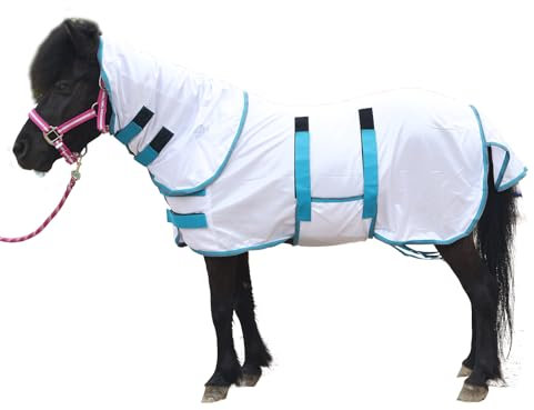 Gallopoff Fliegendecke für Pony/Mini-Pferde, Miniatur-Größe 91,4 - 127 cm, Fohlen-Entwöhnung, Esel, verstellbare Netzteppiche, atmungsaktiv, Sommerfliegen, Weiß, 42