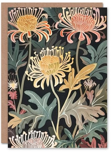 Artery8 Personalised Chrysanthemum Flowers in Bloom Artwork Dark For Her Woman Birthday Greeting Card