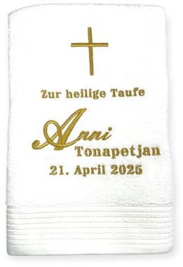 Generisch Kreuz Handtuch mit Name und Datum, Sauna, Wellness, Duschtuch, Heilige Taufe