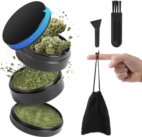 Ciberate Grinder Nano Keramik beschichtete Kräutermühle, Gewürzmühle mit Pollenschaber, Reinigungsbürste, Tragetasche für unterwegs, Kräutermühle für Kräuter Gewürze, Schwarz