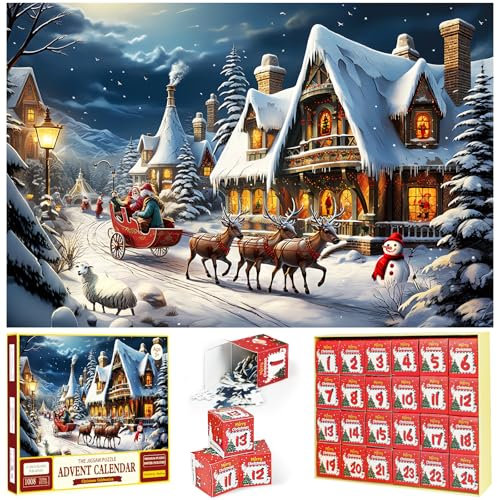 2025 Advent Calendar Puzzle 1008 Pieces, Christmas Jigsaw Puzzle, 24 Boxes Countdown to Xmas, Christmas Gifts for Adults and Kids, Birthday Gifts Home Decoration Puzzle