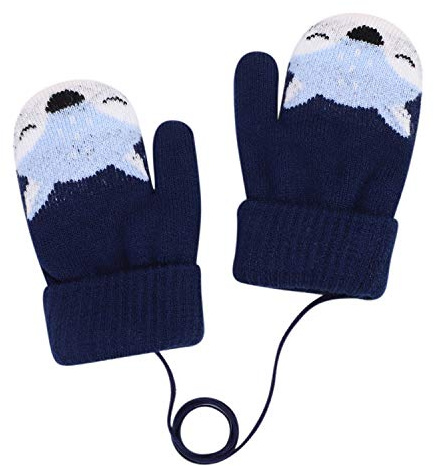 Moufles Tricotés d'Hiver pour Enfants 0 à 3 Ans Gants en Renard Épais Mignon Moufles Polaires Gants Plein-doigts Motif Cartoon Moufles Chauds avec Corde pour Ski Snowboard Camping Vélo Noël