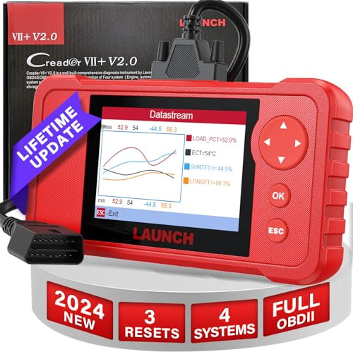 LAUNCH Creader VII+ V2.0 Valise Diagnostic Auto, 4 Système ABS SRS Transmission Moteur OBD2 Diagnostic Français avec 3 Réinitialisations Huile/SAS/Accélérateur, Mise à Jour Gratuite Outil de Balayage