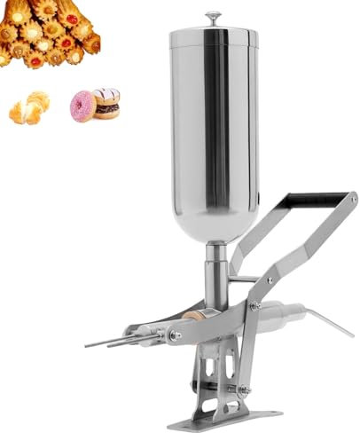 DOJOEUU Donut Filler Machine, 5L Manual Churros Maker Machine, Commercial Latin Fruit Donut Machine, Stainless Steel Jam Filling Machine, Desktop Cream Filling Machine for Kitchen Restaurant(Long)