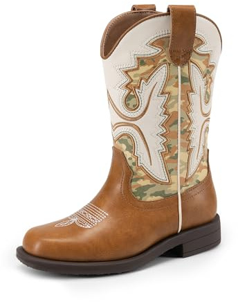 Dream Pairs Bottes de cowboy pour garçon et fille, mi-mollet, bottes western à bout carré pour enfants, 28 EU