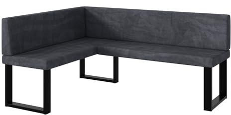 MEBLINI Eckbank für Esszimmer - Küchenbank - Essecke - Sitzecke Küche - Toni - U-Beine 128x168x87cm Links - Dunkelgrau Samt