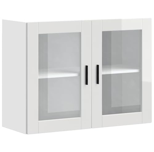 vidaXL Küchen-Hängeschrank mit Glastür Porto Hochglanz-Weiß, Wandschrank Küche, Wandschrank, Oberschrank, Küchenschrank, Hängeschrank