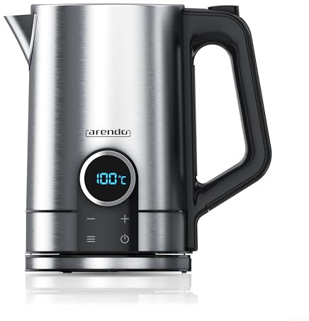 Arendo - Wasserkocher mit Temperatureinstellung - Edelstahl - Temperaturauswahl 40-100 Grad - LED Display - 1,7 Liter - 2200 W - Teekocher mit Temperaturanzeige - GS