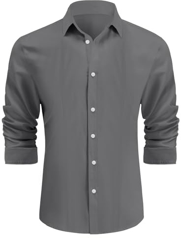 Misfuso Chemise Homme Manches Longues en Couleur Uni Chemise de Business sans Repassage Chemise Homme Décontracté Regular Fit
