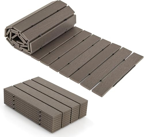 RELAX4LIFE Rollweg wetterfest, Gartenweg aus HDPE, 242 x 43 cm, Gehweg ausrollbar, Gehwegplatte mit Metallverbindung & simulierter Holzmaserung, Trittplatte für Garten, Terrasse, Hochzeit, Party, Grau
