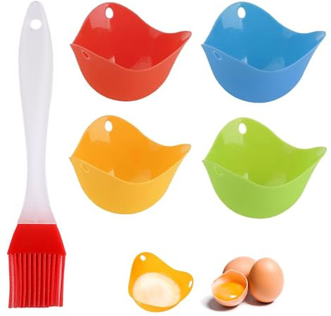 4 Stück Pochierte Eier Form, Silikon Eier Pochierer, Antihaft-Silikon Eier Pochierer, Ei Pochieren Cups mit 1 Stück Ölbürste, Eiermacher Cups, für Eierpfanne, Kochgeschirr, Dampfkessel, Mikrowelle
