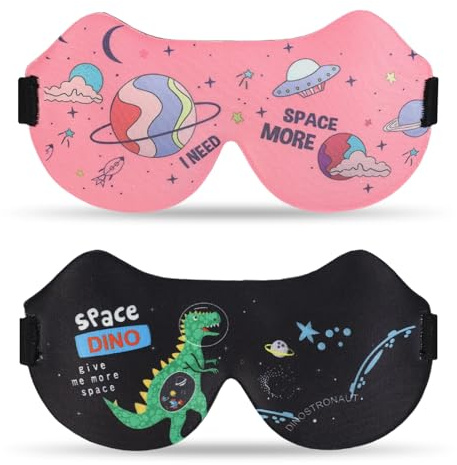 SacJkt Schlafmaske Kinder, Schlafmasken, 2 Stück 3D Schlafbrille Kinder, Weiche Schlafmaske mit Verstellbares Kopfband für Jungen und Mädchen für Reisen, Nickerchen, Camping(Rosa+Schwarz)