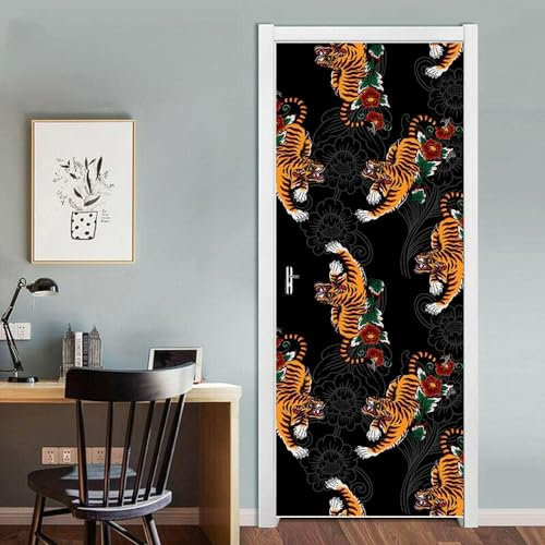 3D Türtapete Selbstklebend Tiertiger 80 X 200 Cm Diy Wandbild Pvc Wasserdicht Pvc Türtattoos Türposter Türaufkleber Fototapete Türfolie Für Tür,Wohnzimmer,Schlafzimmer - Türkunst-4982438630