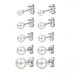 5 Pairs Pearl Stud Earrings – Hypoallergenic Small Pearl Earrings for Women, 4/5/6/7/8mm