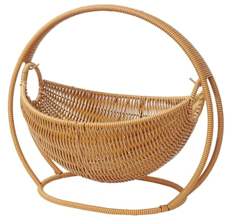 CIYODO Bandeja de Frutas de Ratan con Base Decorativa Cesta Tejida para Frutas y Snacks Accesorio de Cocina de Cesta Boho para Decoración y Almacenamiento