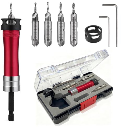 Magicbox Countersink Drill Bit Set, 10 in 1 HSS Wood Drill Bit Set with Depth Stop & Case, 4 Pcs Bidirectional Countersink Bits for Wood, MDF, Plastic Professional Drill Bits Set with Hex Shank