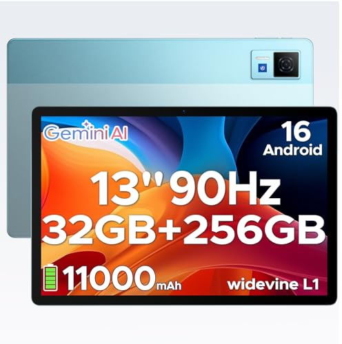 DOOGEE U13 Tablet, FHD+ Tablet 13 Pollici Android 16, 32GB RAM+256GB ROM(TF 2TB) 11000mAh 18W, 2.2GHz UNISOC T7280 Octa-Core Gaming Tablets, 90Hz Widevine L1/13MP/BT 5.0/5Ghz WiFi/GPS/4 Altoparlanti