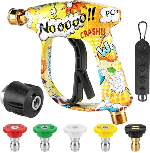 BUNTOR - Pistola idropulitrice ad alta pressione, con 5 ugelli e 1 connettore per tubo, pistola per lavaggio a getto da 4000 PSI M22-14 mm, ingresso acqua a 1/4, connessione per la pulizia dell'auto