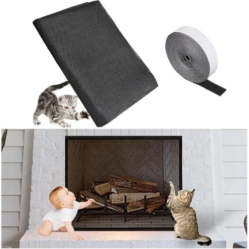 Fireplace Cover, Mesh Fireplace Cover, Guard Fire Screen Single Panel, Fireplace Screen Safety Cover Baby Proof to Prevent Baby and Pet Near Fireplace, Fireplace Flue Blocker (29 * 45in)