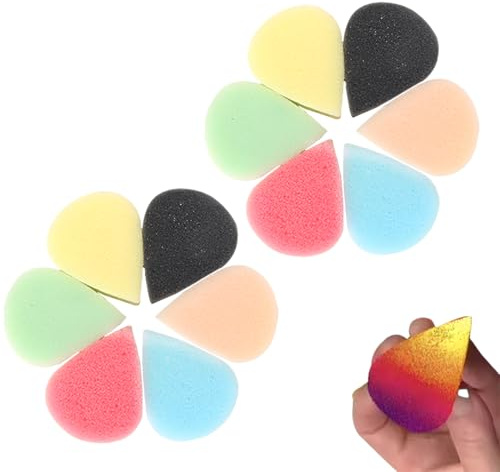 OUDQFCJ 12 Esponjas de Alta Densidad para Pintura Facial y Maquillaje, Diseño en Forma de Gota para Proyectos Creativos y Decoración Corporal Navideña (Multicolor)