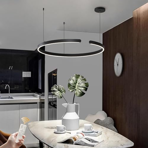GaoHX Hängelampe Ring Moderne LED Pendelleuchte Esszimmer Dimmbar Hängelampe Esstisch Minimalistisches Hängeleuchte for Wohnzimmer, Küche Esszimmerlampe Höhenverstellbar Lampen(Nero,60cm)