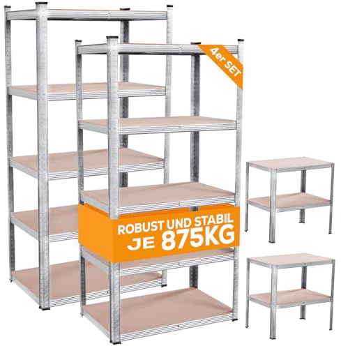 Tronitechnik® Schwerlastregal, 4er Set, Kellerregal, Lagerregal, 90 x 40 x 180 cm x 2, Regal mit Stahlgestell, jeweils bis 875 kg belastbar, verstellbare Ablagen