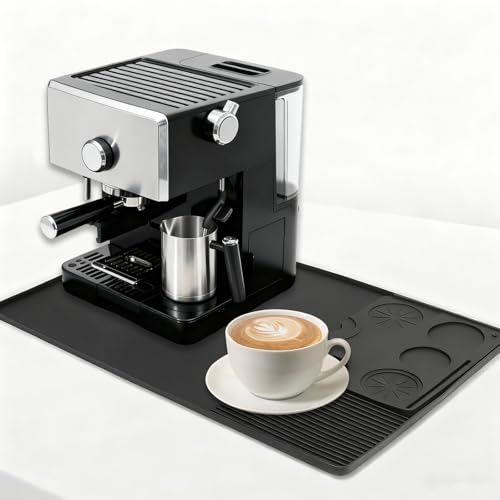 Nuoyiman 60x40cm(24'x16') Silicone Coffee Machine Mat with Raised Edge | Non Stick Heat Resistant Coffee Mat with Detachable Dish Drying Mat, Coffee Espresso Accessories Ninja Luxe Cafe Accessories