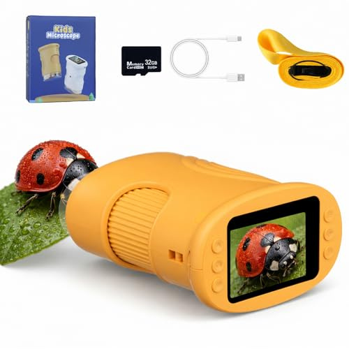 Tolesum Microscope Numérique pour Enfants,1000X Mini Microscope de Poche Portabl, Éclairage 8 LED, USB Rechargeable,Cadeau de Noël et d’Anniversaire pour Enfants 3–12 Ans