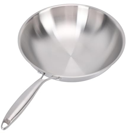 Denash Pan de Wok Chino 304 Sartén sin Palos de Acero Inoxidable con, para Gas de Inducción, Todo Estufa, Hecha con Materiales Seguros (32CM)