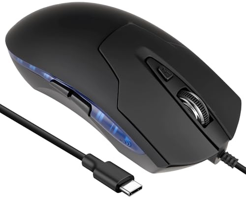 Wired USB C Mouse Gaming Mouse with 4 DPI Speeds 6 Button Quiet Click | Compact Silent Wired Mice Compatible with Smartphone Mac Chromebook HP DELL XPS ASUS Surface Type-C devices, 1.5M Cable