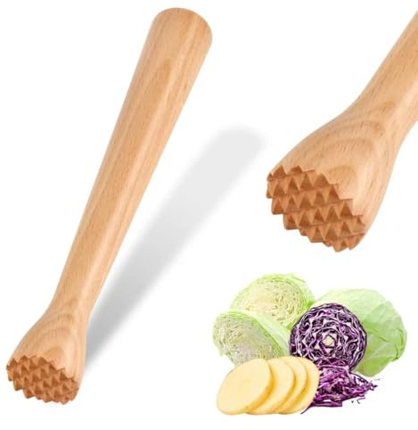 Fermentier-Stampfer,Hölzerner traditioneller Kartoffel-Stampfer, Robuster Handstampfer Barstampfer aus Holz Stößel Cocktail Holzs für Kimchi, Sauerkraut