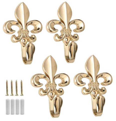 Bssowe 4 Stück Set Vintage Kleiderhaken Gold, Dekorative Wandhaken, Dekorative Vintage Kleiderhaken Gold, Messinghaken Wandmontiert für Küche, Wohnzimmer, Mantel, Tasche, Schlüssel, Mütze