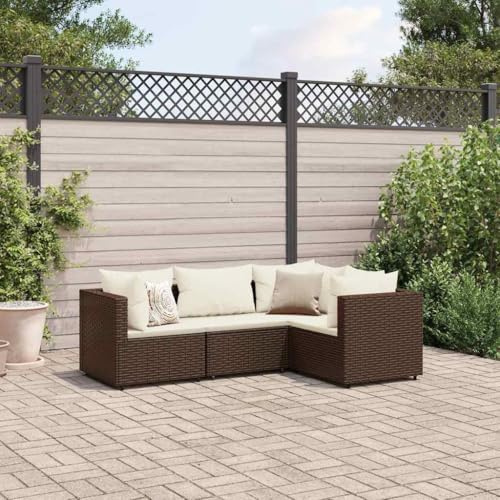 SKTQYQO Gartenmöbel-Set 4-teilig mit Kissen aus Polyrattan braun Gartenmöbel Set für den Außenbereich geeignet für Balkon
