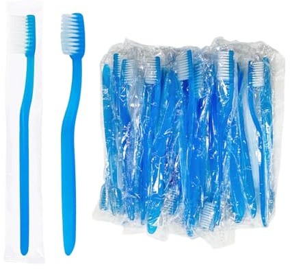 Generic 25 Pieces Blue Handle Toothbrushes Individually Wrapped, Hotel Toothrush Multipack Toothrush for Travel, Bulk Soft Bristle Tooth Brush Manual for Hotel Camping Business Trip (Blue)