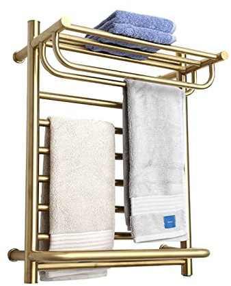 OREKPOT Towel Warmer, Gold Heated Towel Rail Wall Mounted Radiator Towel Rail 304 Stainless Steel Electric Towel Radiator Electric Towel Rail with Thermostat Waterproof