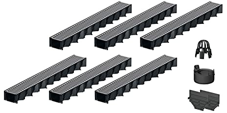 6x1m ACO Hexaline 2.0 Entwässerungsrinne Stegrost Stahl verzinkt Ablauf vertikal Bodenrinne Terrassenrinne