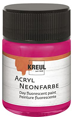 KREUL 77563 - Acryl Neonfarbe, 50 ml Glas in neonpink, Fluoreszierende Acryl - Tagesleuchtfarbe auf Wasserbasis, cremig halbdeckend mit intensiver Leuchtkraft auf weißem Untergrund