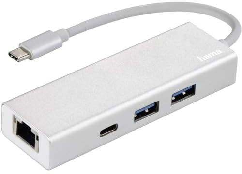 Hama USB 3.1 Type-C Hub, 3-fach, mit LAN-Port (2x USB-A, 1x USB-C, 5 Gbit/s Super-Speed, 1000 Mbit/s Ethernet, für PC/Mac/Laptop/Tablet m. USB-C/Thunderbolt 3) externer USB-Verteiler, Multi-Hub, 00135757, Weiß