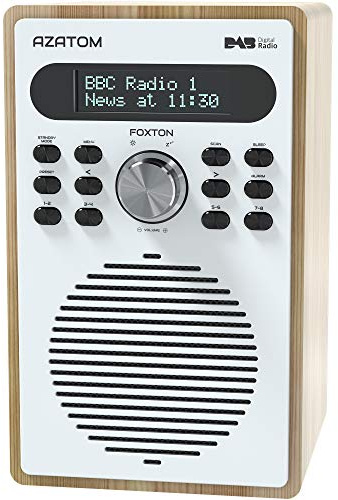 Azatom Foxton DAB/DAB+ Digital FM Radio/Alarm Clock/Wood Effect/Headphone socket/Mains powered (Oak) (Refurbished)