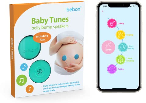 Baby-Bump hörlurar – spelar och delar musik, ljud och röster till kvinnan – Premium Baby Bump högtalarsystem – inklusive bebon Tunes APP (iOS och Android) (blågrön)