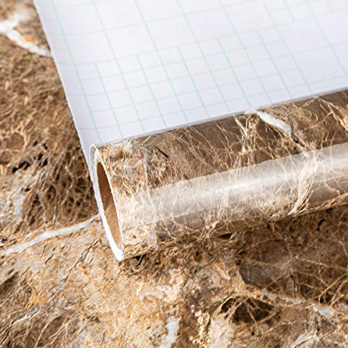 TOTIO Papier peint marbré marron, Papier de contact en granit pour comptoirs, meubles, cuisine - Autocollants muraux imperméables et résistants à l'huile - En vinyle - Dos adhésif