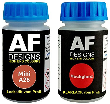 Alex Flittner Designs Lackstift für Mini A26 Hot Orange Metallic + Klarlack je 50ml Autolack Basislack Set