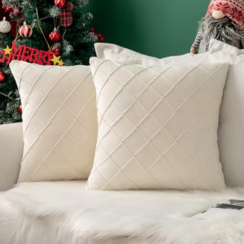 MIULEE 2er Set Kissenbezug 50×50cm Samt Gitter Milchweiß | Kuschelig Pflegeleicht Langlebig Dekorativ Modern Vielseitig Für Sofa Wohnzimmer Schlafzimmer Gästezimmer Und Balkon