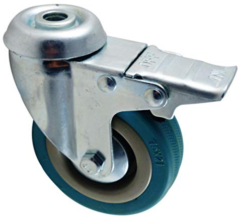 Lenkrolle 75 mm Apparaterolle Vollgummi grau grün mit Stopper Bremse Feststeller und Rückenloch 10,5mm Fadenschutz aus Metall