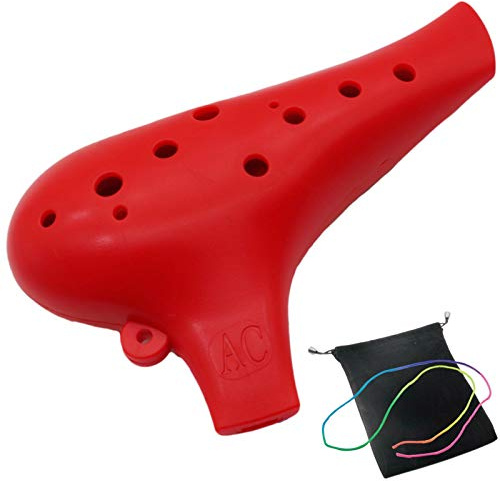 Kunststoff Okarina Instrument 12 Loch Alt C Okarina 12 Loch Zelda Okarina Instrument Einfaches Instrument für Kinder Anfänger (Rot)