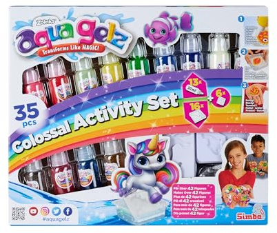 Simba 106322499 - Aqua Gelz Mega Set, Bastelset, Kreativ, 14 Flaschen Farbgel, je 30ml, 20 Formen, 6X Wasserzusatz, ab 8 Jahren