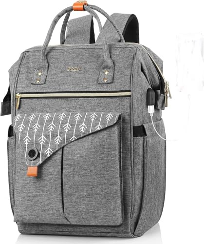 Ryggsäck dam, laptopryggsäck, skolryggsäck med USB-laddningsport för arbete vandring resor camping, H58-grå, 15.6 Inch, skolryggsäck